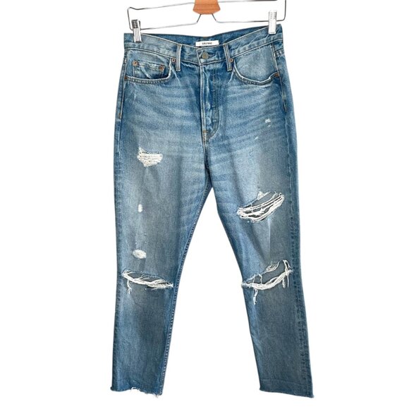 Grlfrnd Karolina High-Rise Distressed Cotton Denim Straight Crop Jeans Size 28 - Picture 1 of 12